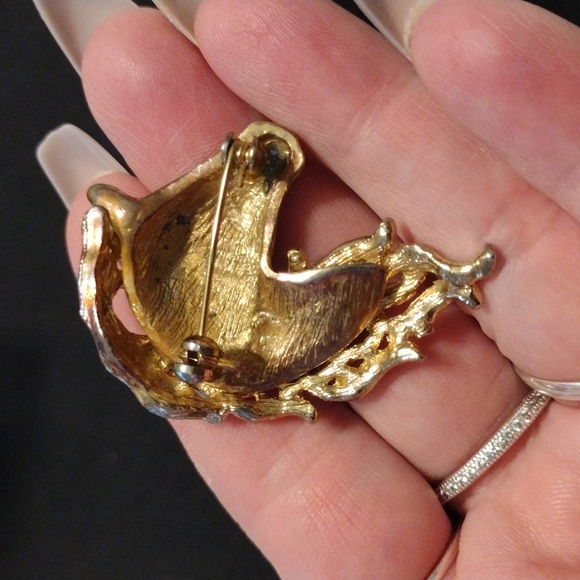 Vintage Brown Enamel Gold Tone Horse Head Brooch w/ White Rhinestone Eye - Picture 4 of 8